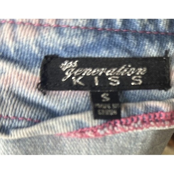 Y2K Pink Denim Mini Skirt Rhinestone Belt Paw Charm Distressed Size S - Picture 6 of 7